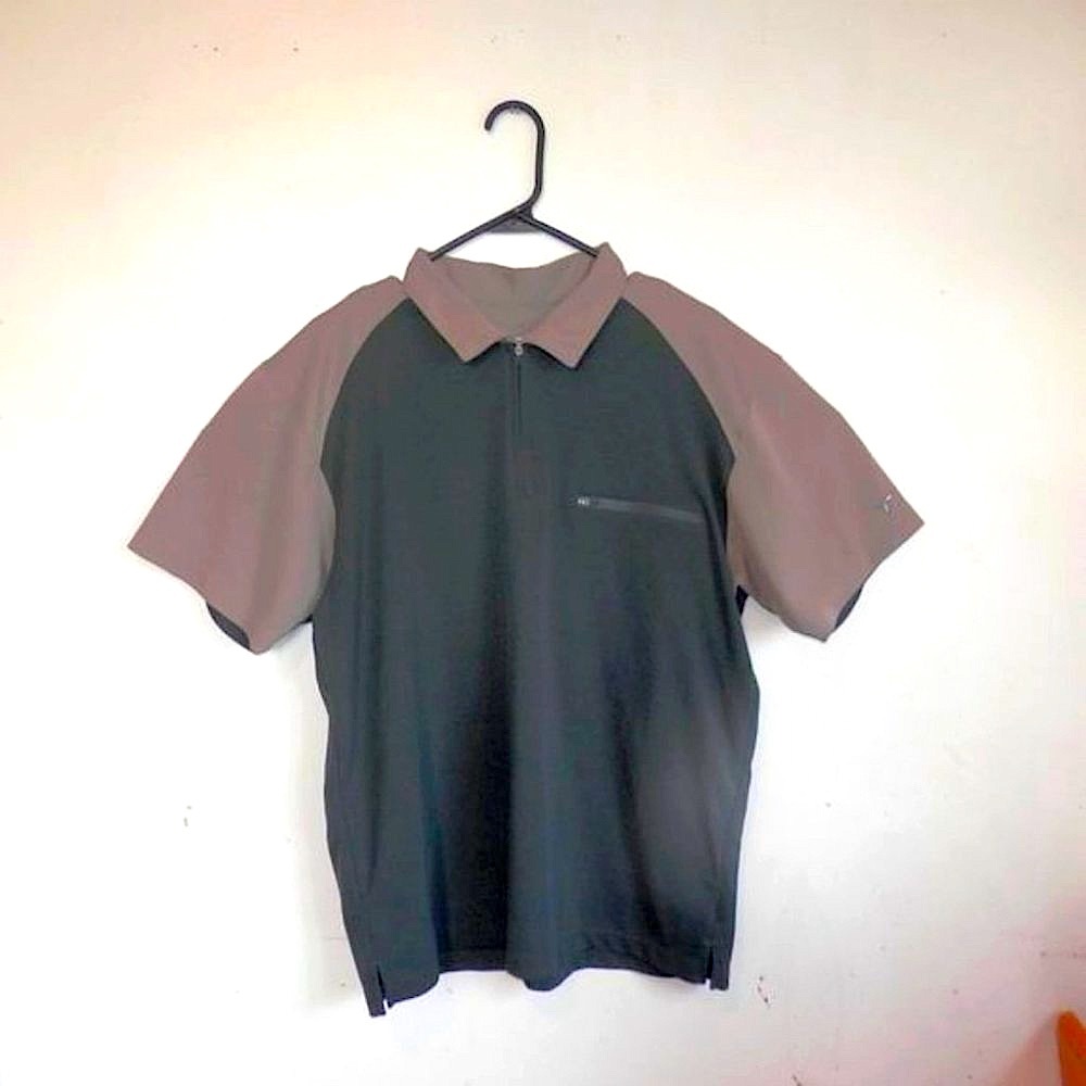 COLUMBIA | Men's Titanium Half Zip Polo Shirt Tan Green Size Large